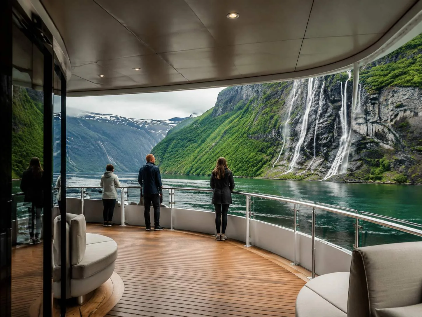 Ein hybrid-elektrisches Ausflugsboot auf dem Geirangerfjord